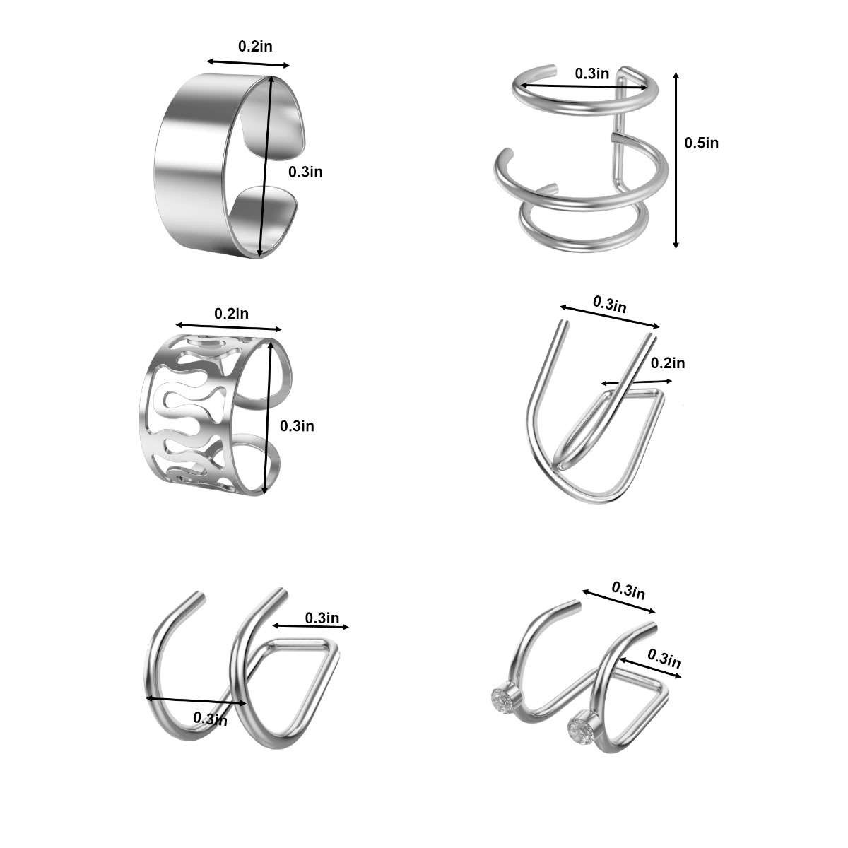 12PCS Stainless Steel Ear Cuff Clips on Wrap Women Men Earrings Set Non Piercing
