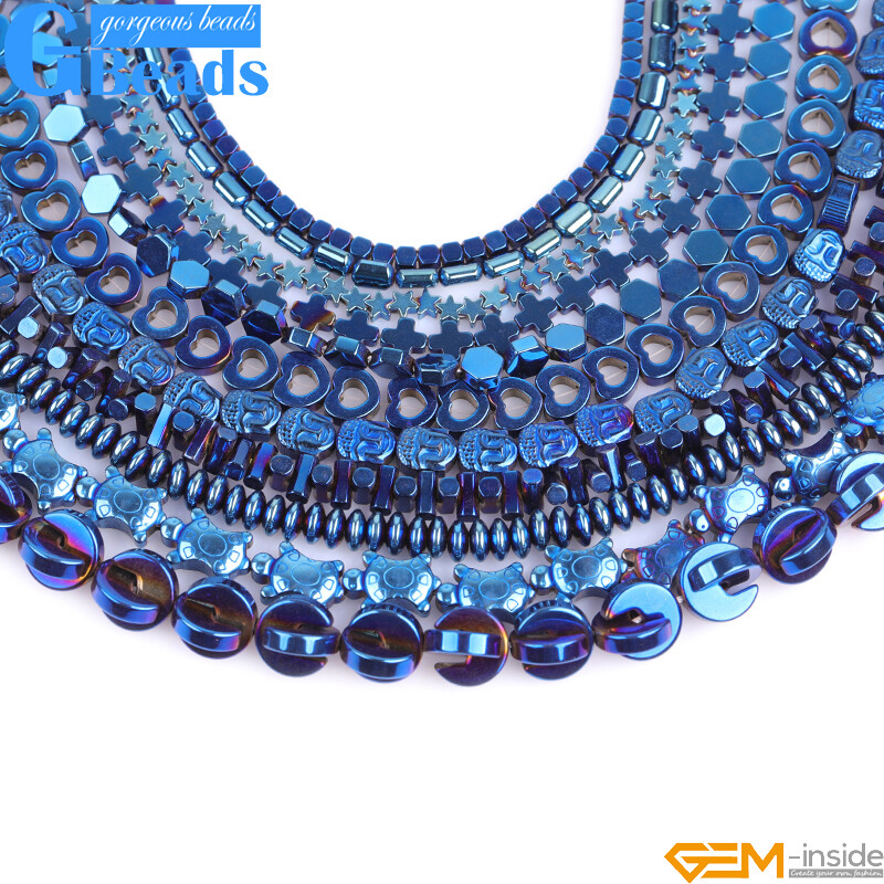 Assorted Shapes Blue Metallic Coated Hematite Reflection Beads Free Shipping 15″