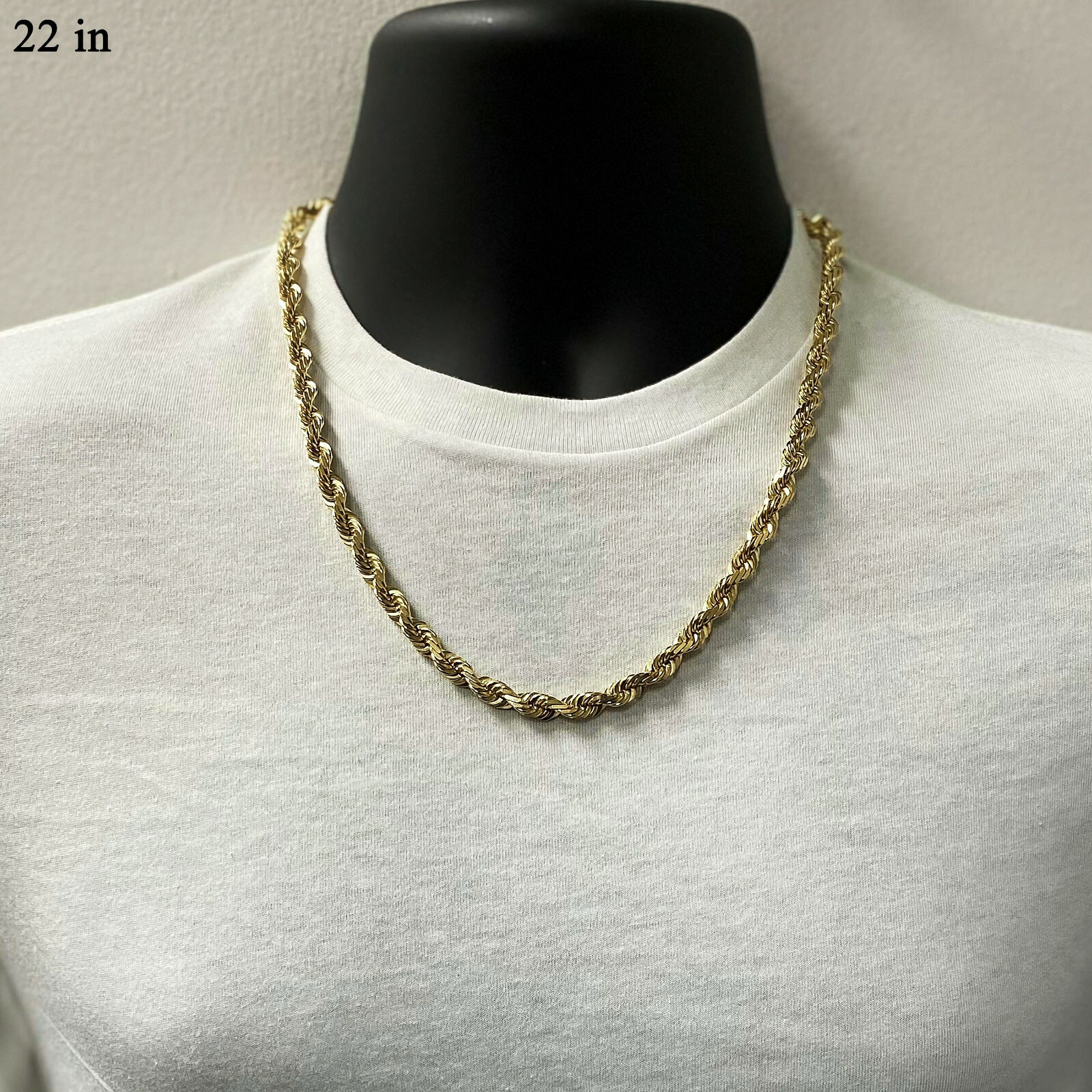 Men’s Solid 10k Yellow Gold Diamond Cut Rope Chain Necklace 22″ 7mm 79.2 grams