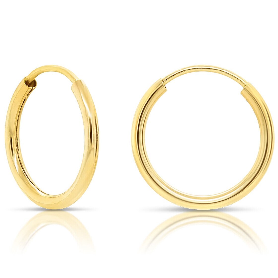14K Real Solid Yellow Gold Round Endless Hoop Earrings 1mm Tube Hoops Ear Rings