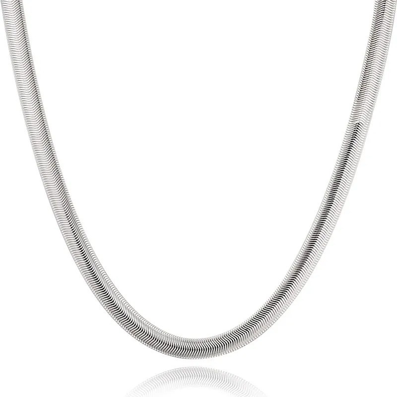 925 Sterling Silver 6MM Flat Snake Chain Necklace Men Women 16-24 Inch