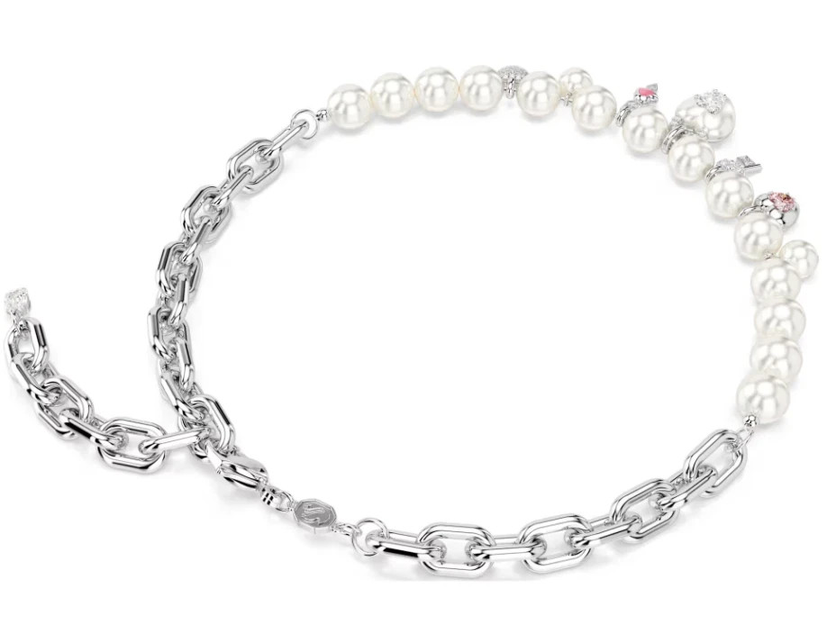 Swarovski Idyllia necklace Crystal pearl, Mixed cuts, White, Rhodium plated