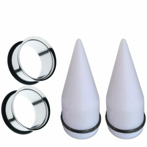LARGE- 2-EAR GAUGING STRETCHING TAPERS & 2 STEEL PLUGS 4 PIECES TOTAL-UP TO 25MM
