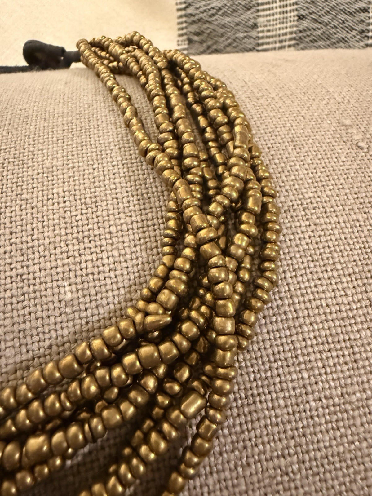Multi-Strand Beaded Necklace Gold Tone Ball/Bead Chain Button Closure