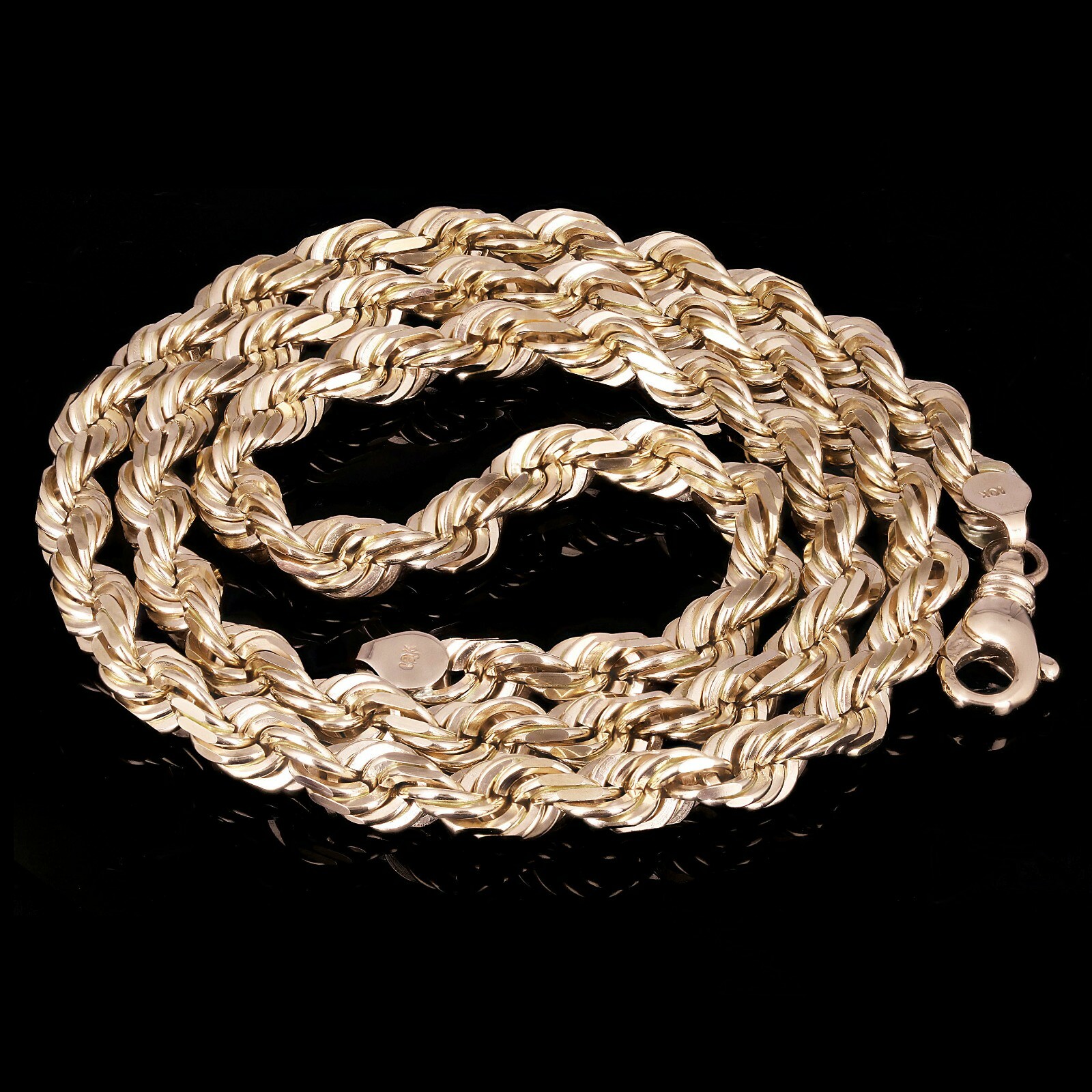 Men’s Solid 10k Yellow Gold Diamond Cut Rope Chain Necklace 22″ 7mm 79.2 grams