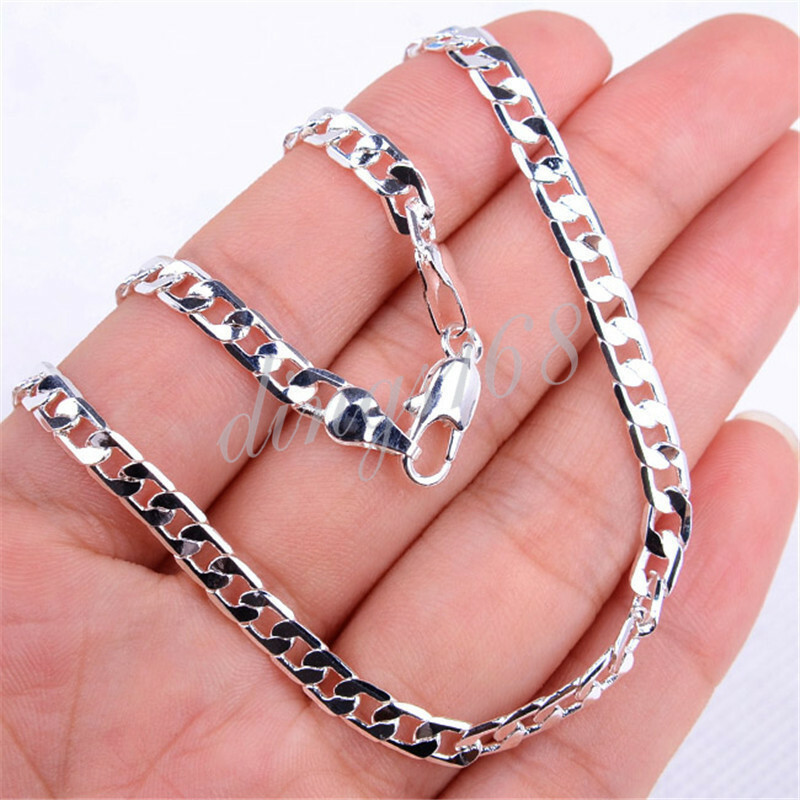 18K White Gold Filled Hypo-Allergenic 3.6mm Cuban Curb Link Chain Necklace Z819