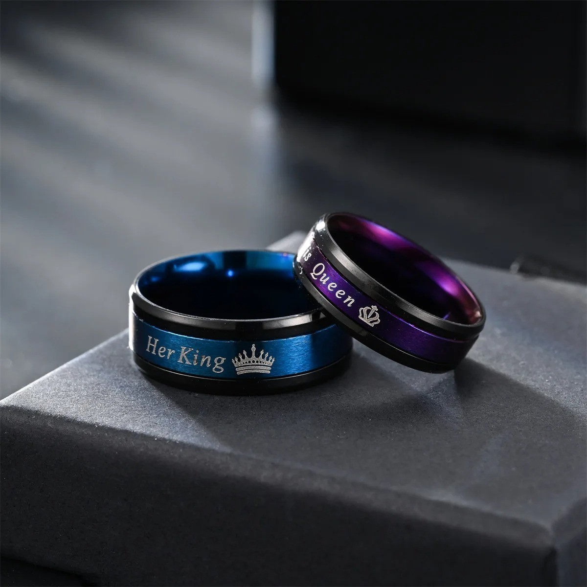 2PCS Her King His Queen Couple Rings Stainless Steel Wedding Promise Band #5-13