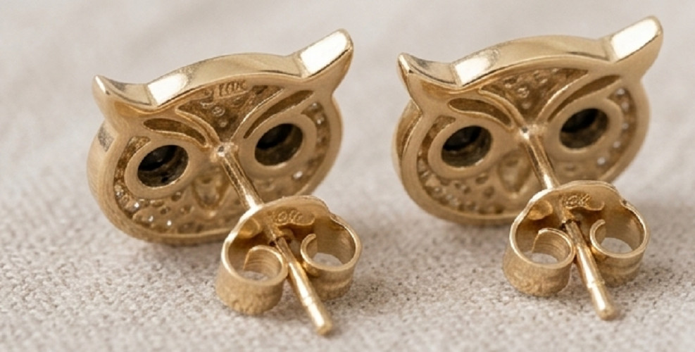 2ct Round simulated Black Diamond Owl Face Stud Earrings 14k Yellow Gold Plated