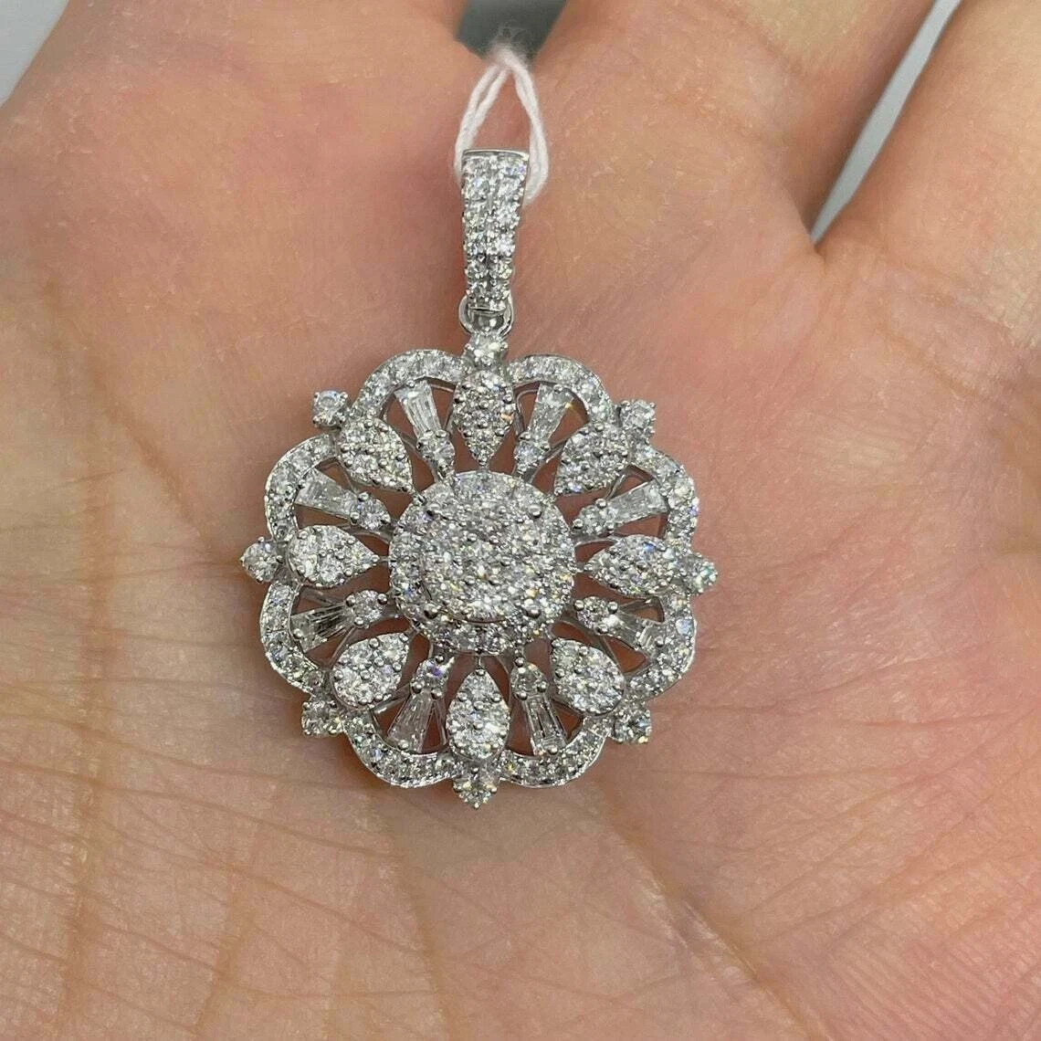 2Ct Pear Cut Lab Created Diamond Solitaire Pendant 14K White Gold Plated Silver