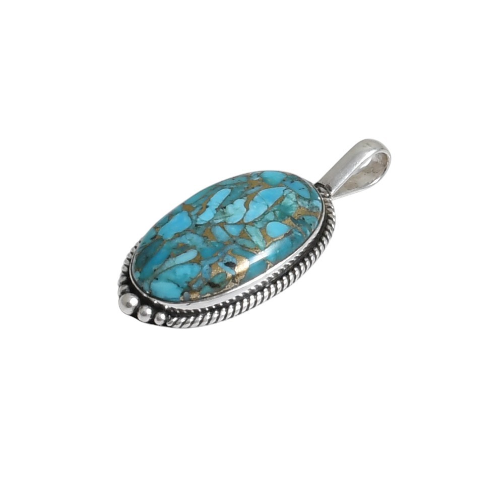 Blue Copper Turquoise Gemstone Pendant Solid 925 Sterling Silver Pretty Pendant