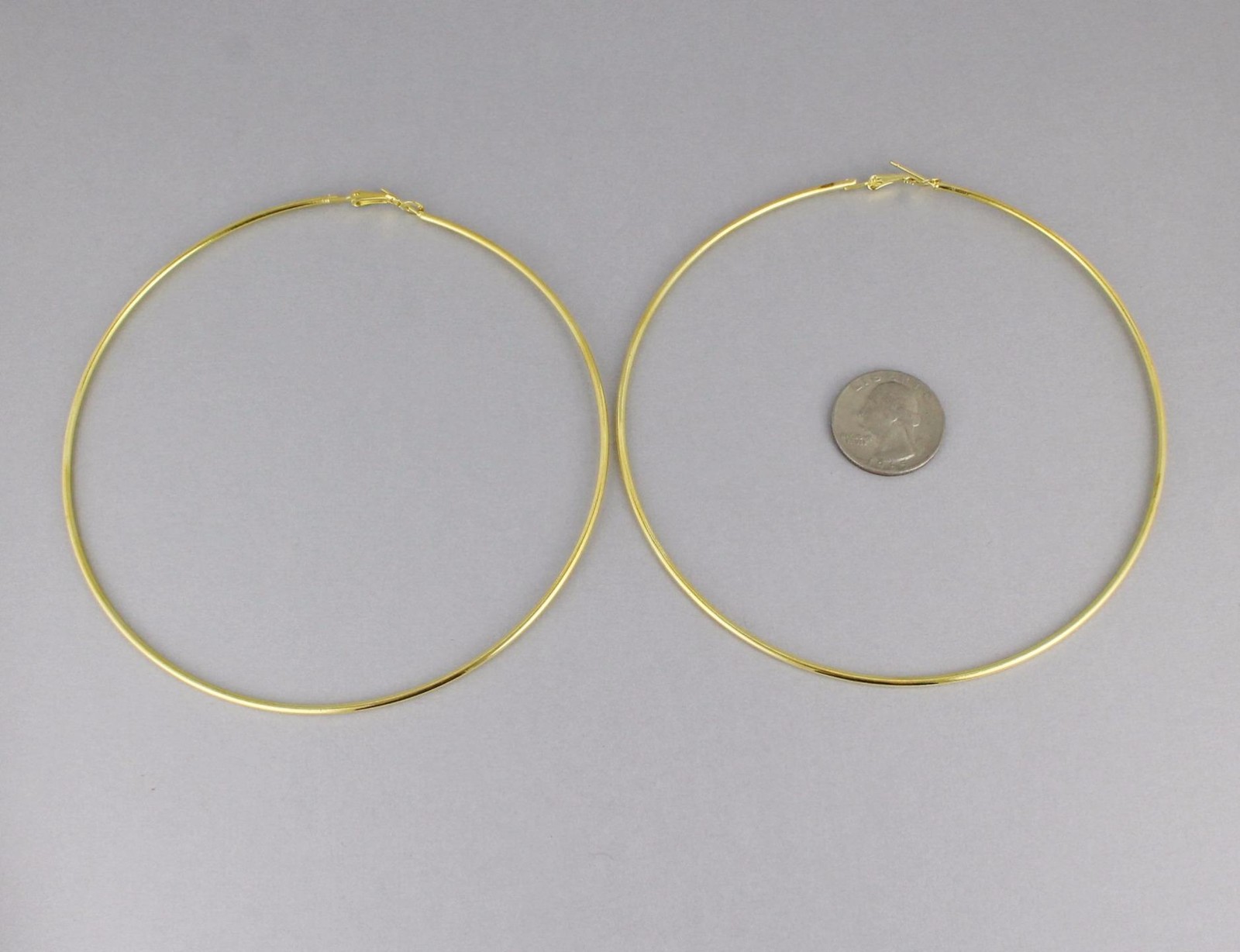 Gold hoop earrings Big Huge Giant 4.5″ wide 11.5cm big thin 2mm wire hoops