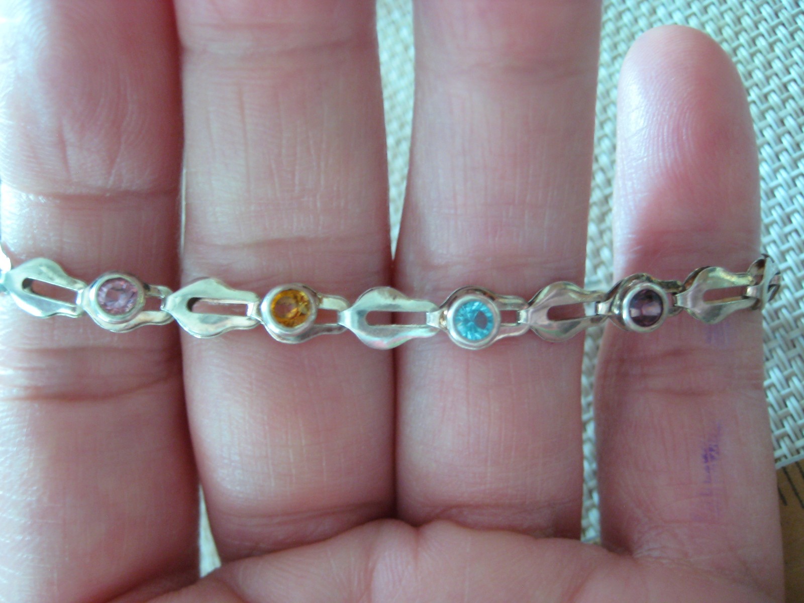 Sterling Silver 925 Italy Open Link Multi Gemstone Bracelet 7.5″ (C9)
