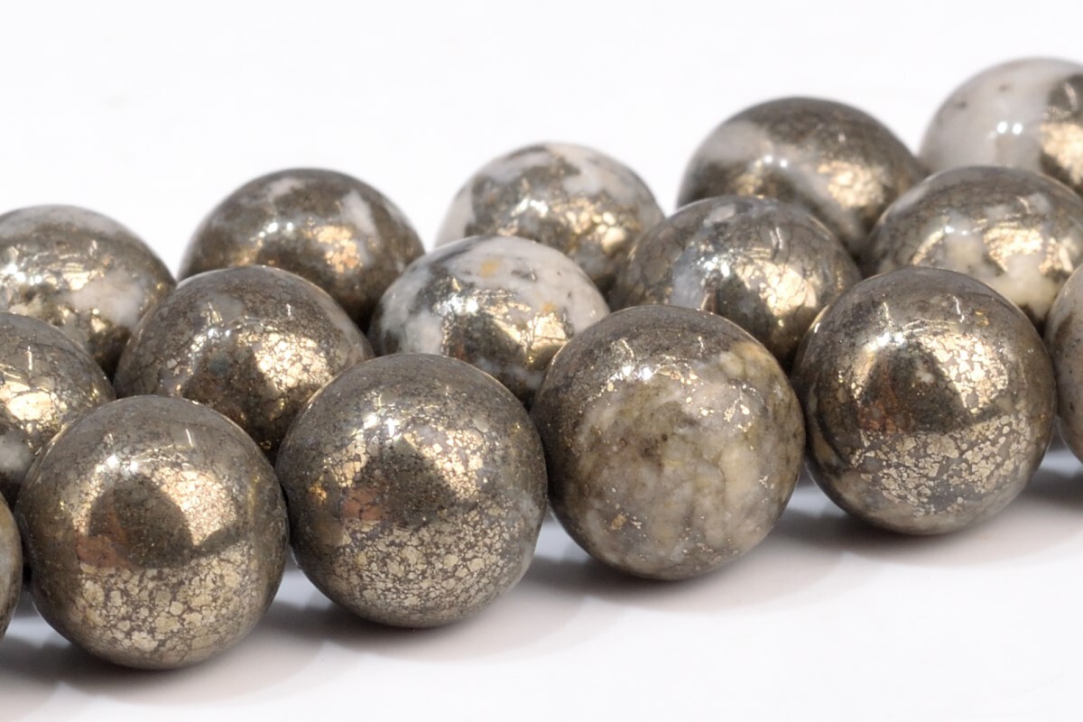 Natural Copper & White Pyrite Beads Grade AAA Round Loose Beads 6/8/9-10MM