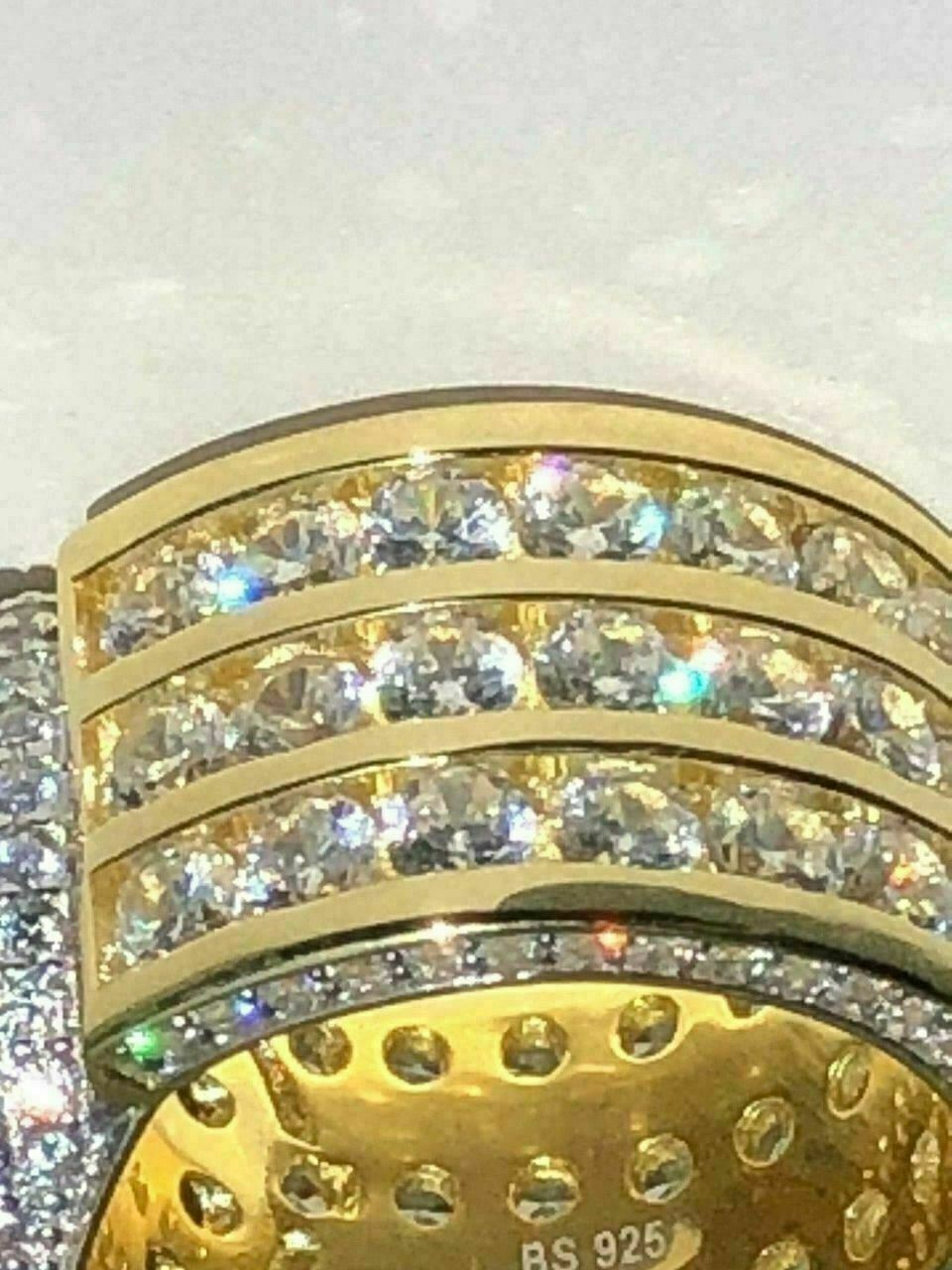 Men’s Large Solid 925 Silver 5ct CZ Pinky BIG RING 14k Gold Plated ICY HIP-HOP