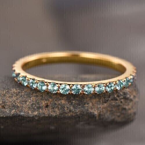 1.80Ct Round Cut Aquamarine Simulated Wedding Ring Band In 14K White Gold Plated