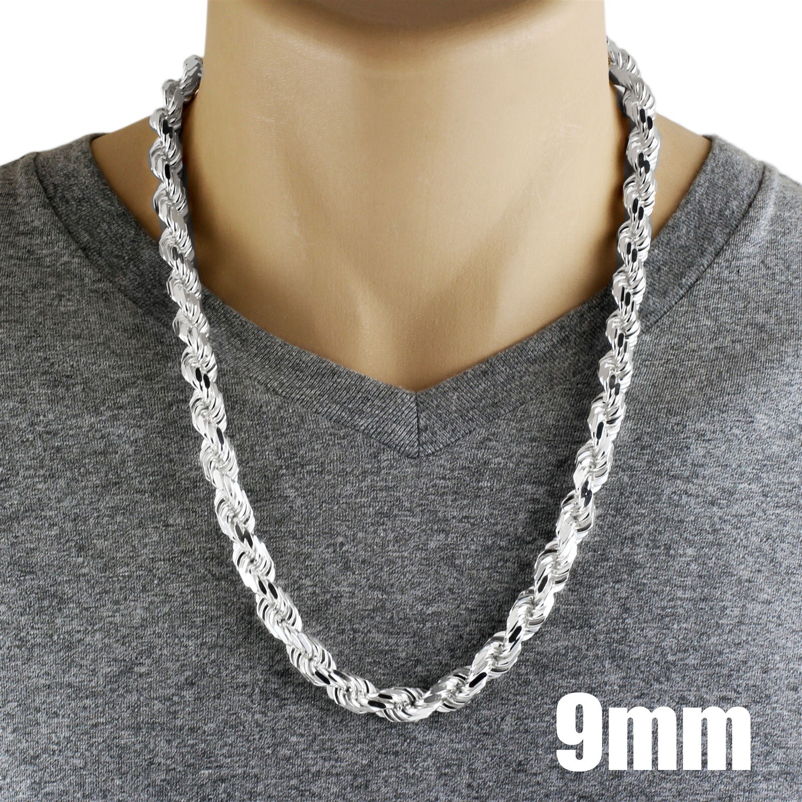 Guaranteed 925 Sterling Silver Thick Heavy & Solid Rope Chain Necklace