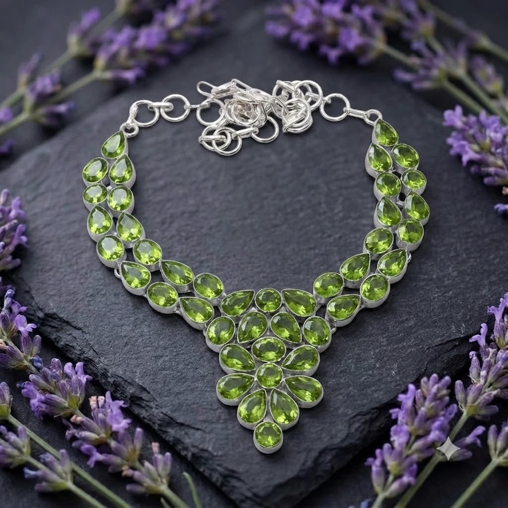 Green Peridot Gemstone 925 Sterling Silver Jewelry Necklace Size-17-18″