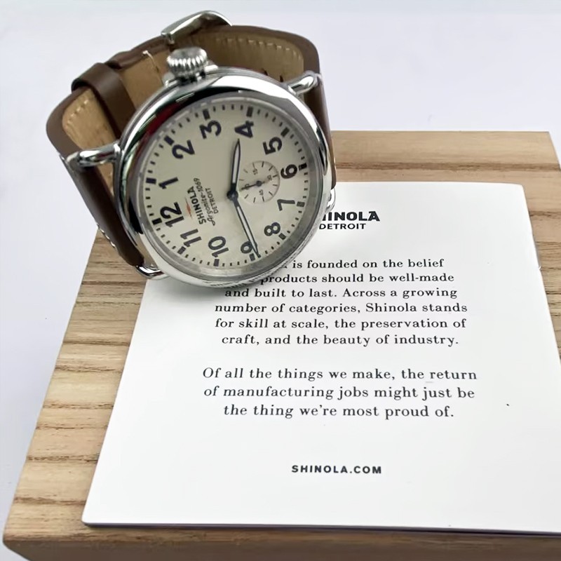 Men Shinola Runwell Argonite 1069 Cream Dial Quartz New Watch 41mm Leather Strap