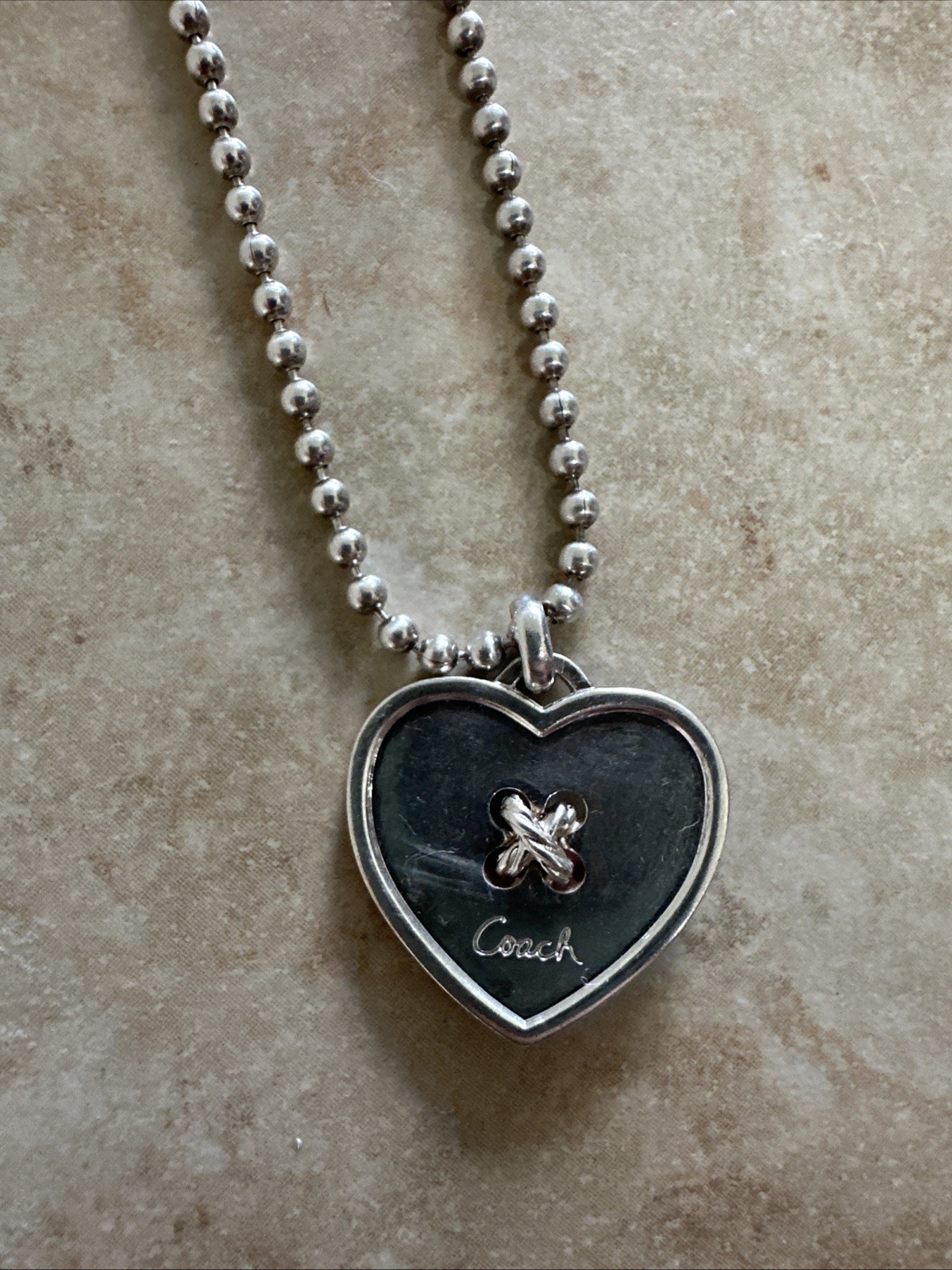 Vintage Y2K Sterling Silver Authentic Coach Heart Button Pendant Necklace