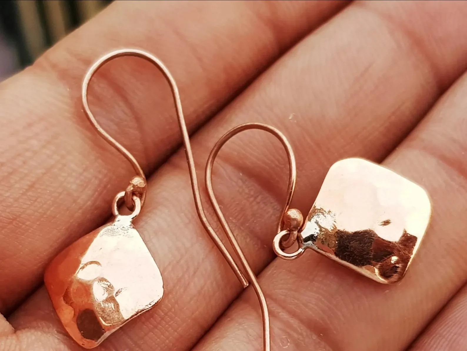 1 Pair Pure Copper Healing Square Cushion Hook Earrings, Jewelry Spiritual Kriya