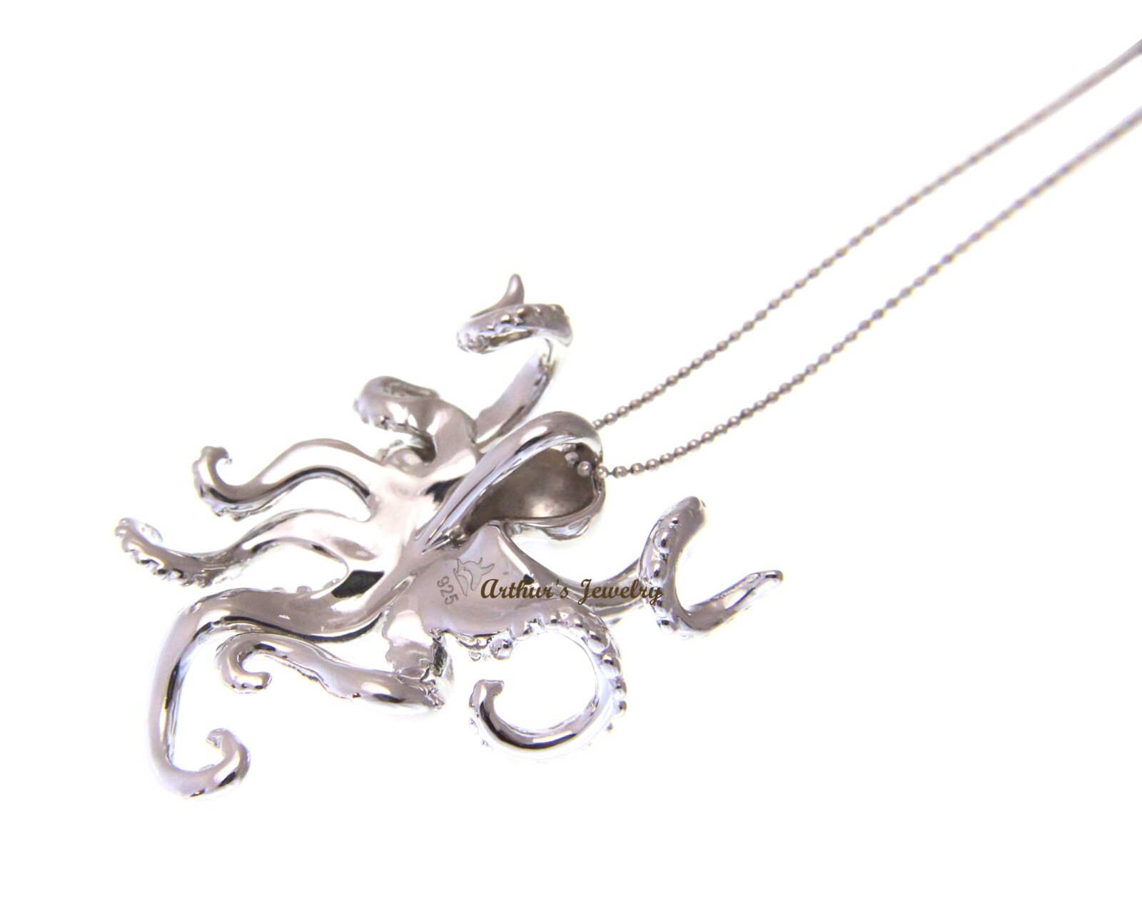 925 SOLID STERLING SILVER RHODIUM PLATED HAWAIIAN OCTOPUS CZ SLIDE PENDANT
