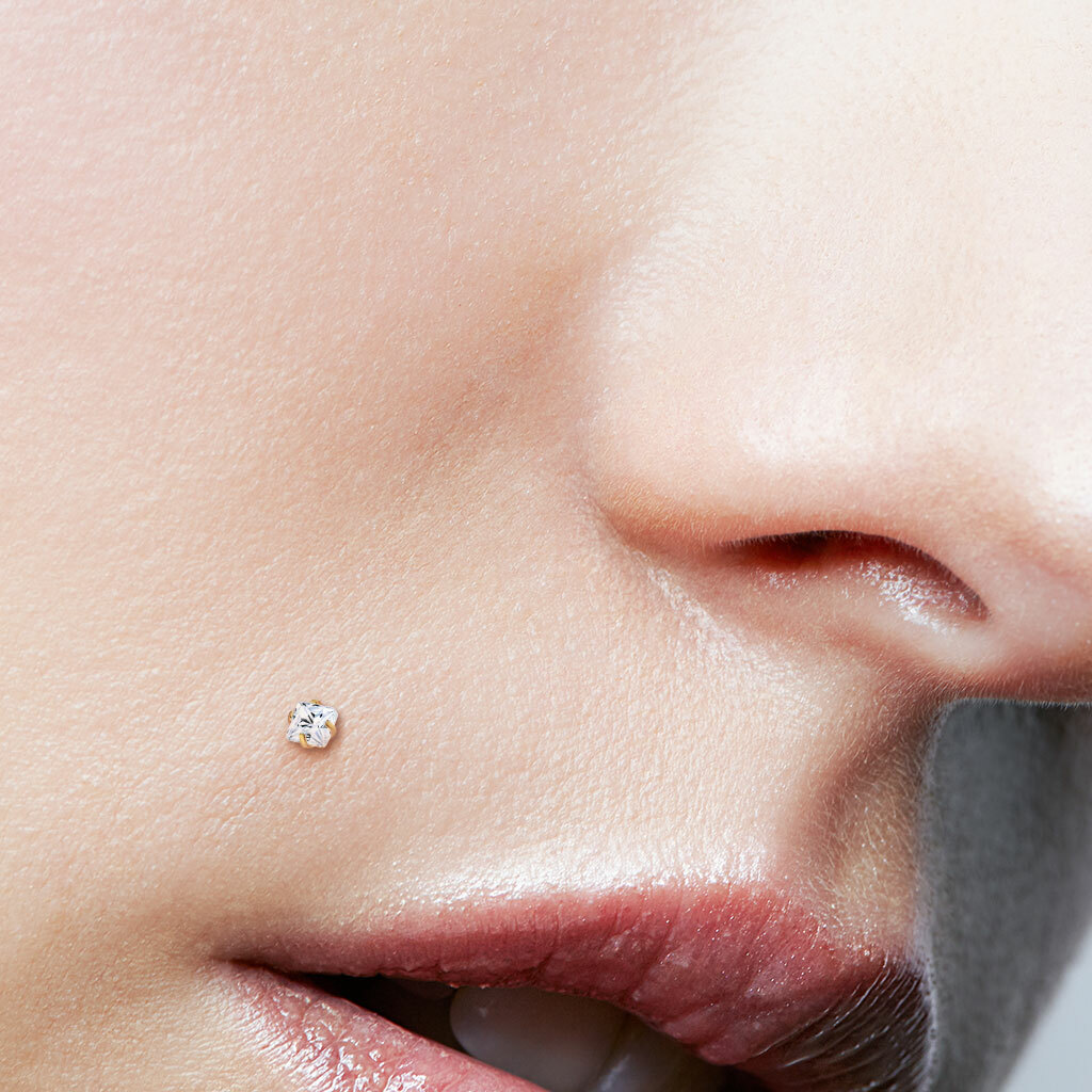 Pair Prong Set Square CZ Bio Flex Push In Ear Cartilage Helix Labret Tragus 16G