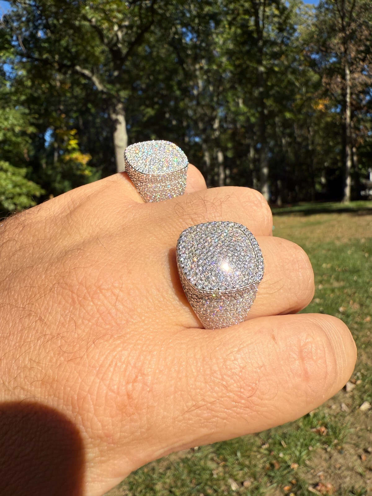 MOISSANITE Mens Large Fully 3D Square Dome Iced Hip Hop Ring 925 Sterling Silver