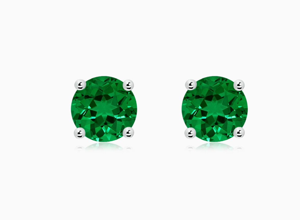 3.00 CT Lab Created Green Emerald Stud Earrings 14K White Gold 7mm Push Back