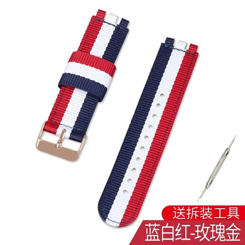 3-convex Ends 17mm 19 20mm Nylon Fabric Canvas Watchband for Swatch Stripe Strap