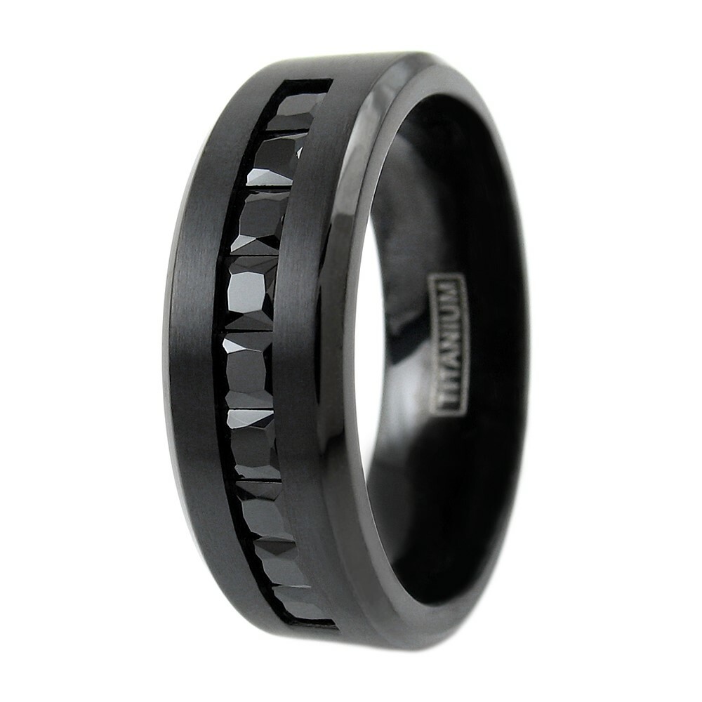 Black Titanium Men’s 1.8 Carat Princess Cut Black CZ Brushed Wedding Band Ring