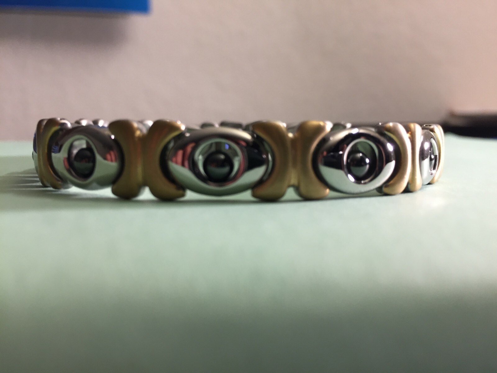 8.5″ “SURGICAL STAINLESS STEEL MAGNETIC MAN BRACEELET SLIVER & GOLD BLACK BEAD