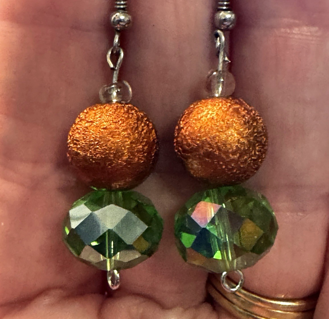 Vintage Copper Green Dangle Earrings Boho Chic Faceted Garden Fairy Kitschy