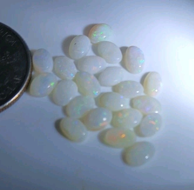 Vtg Lot Genuine Gems white Fire Opal Oval Size 6x4mm Mix Lot 20pcs