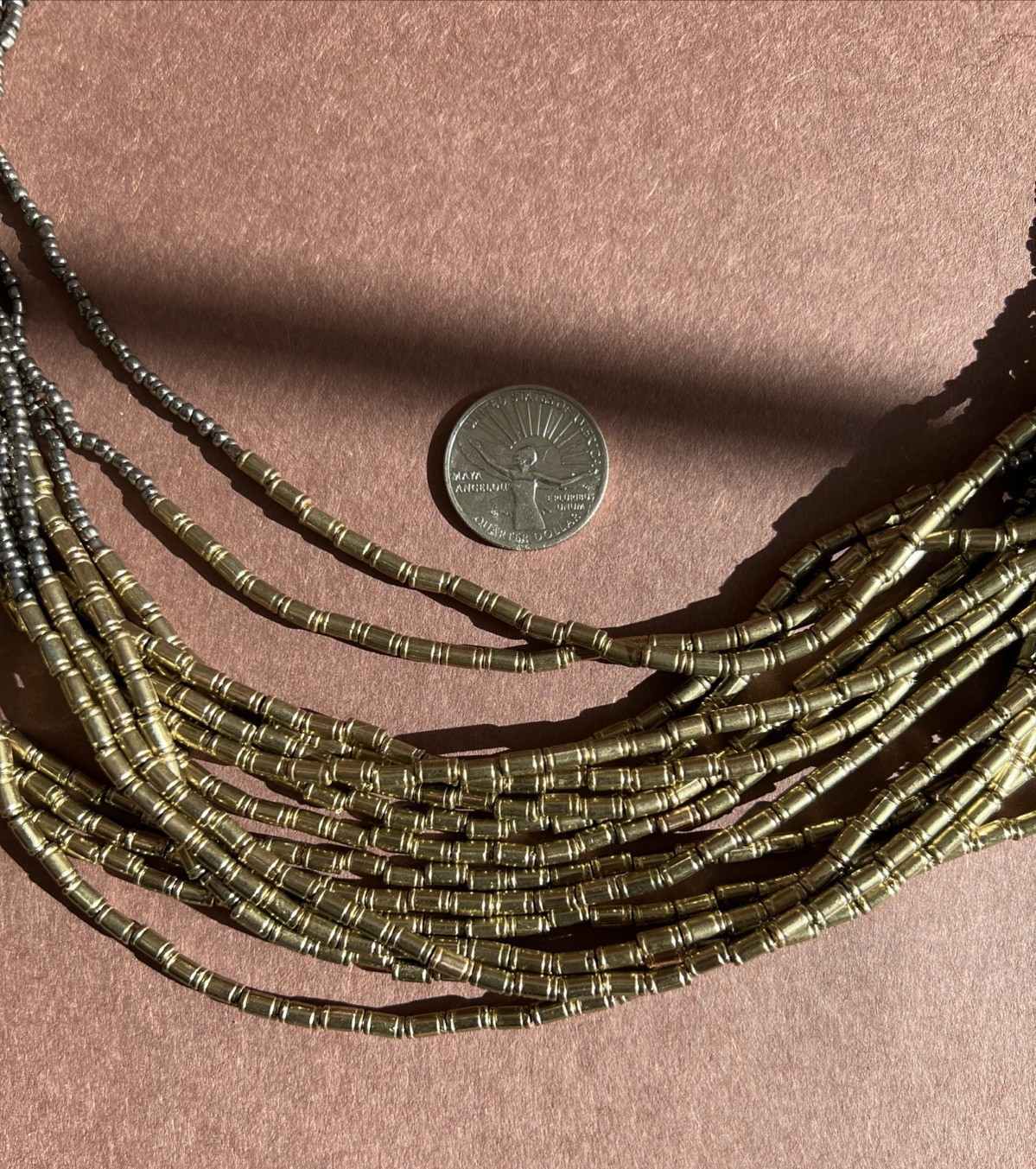 Metallic Multi Strand Seed Bead And Bar Bead Necklace 21″ + 2″