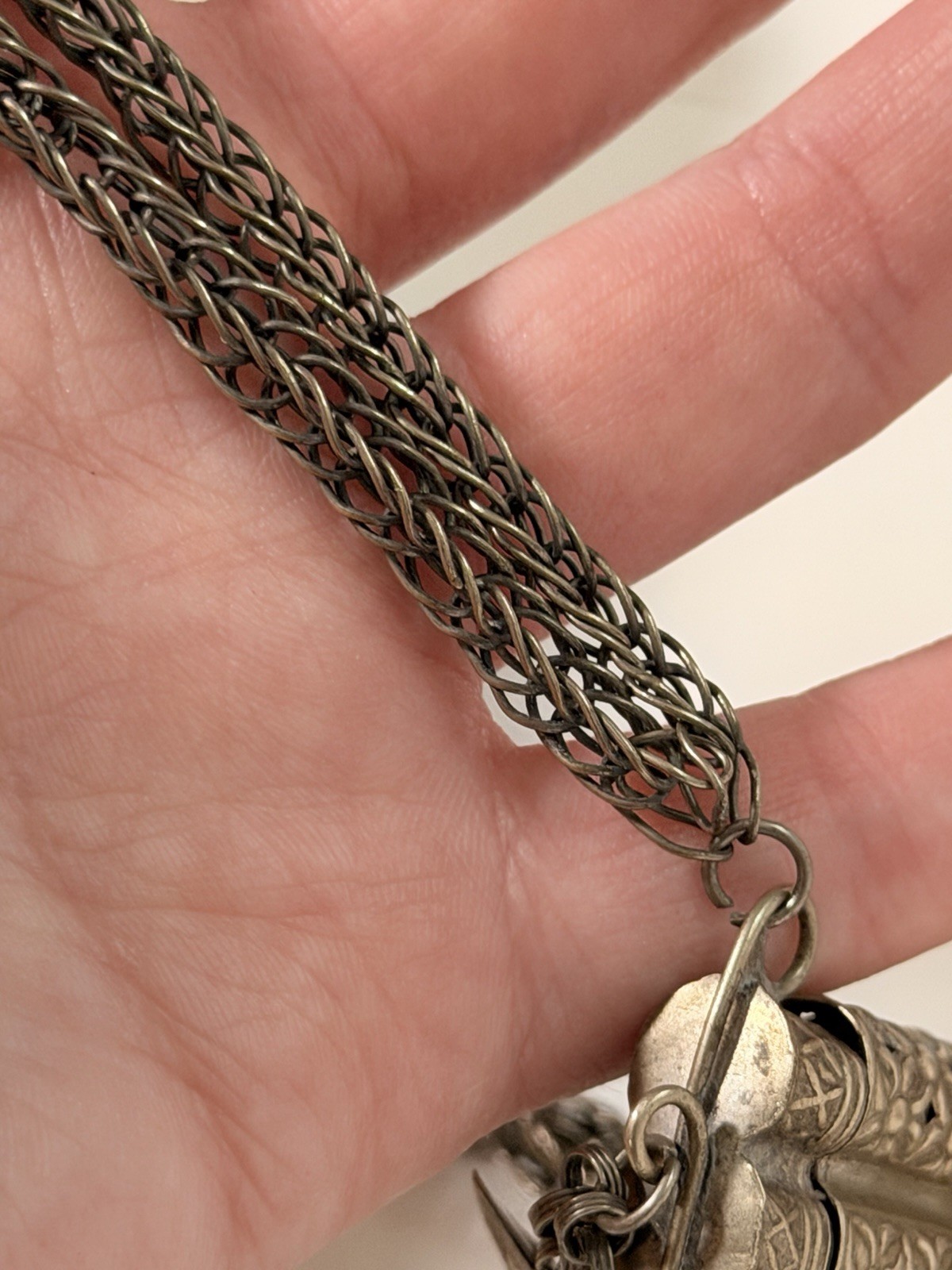 Vintage Tibetan Double Prayer Scroll Tube Necklace Fish Charms Pendant 29g Rare