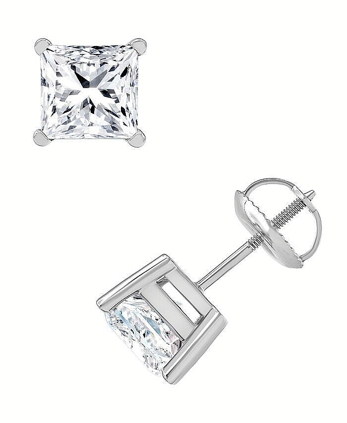 3.00 Ct Princess Cut FL/D GRA Real Moissanite Stud Earrings 14K White Gold 6.5mm