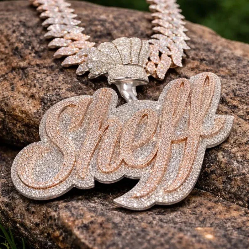 4.00 Ct Round Cut Real Moissanite Custom Name Pendant 14K Rose Gold Plated