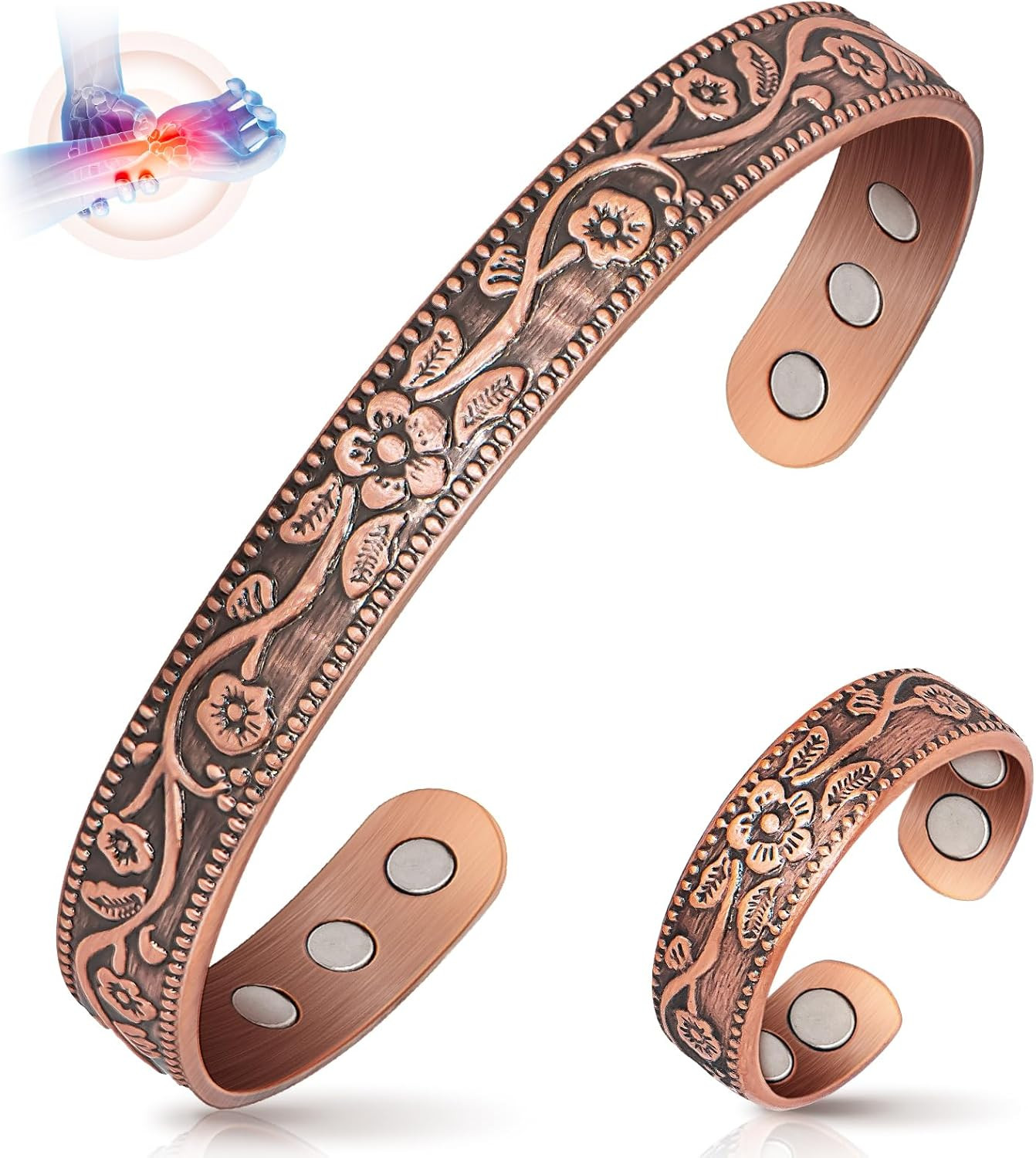 Copper Bracelet & Ring for Men & Women, Arthritis Pain Relief Magnetic