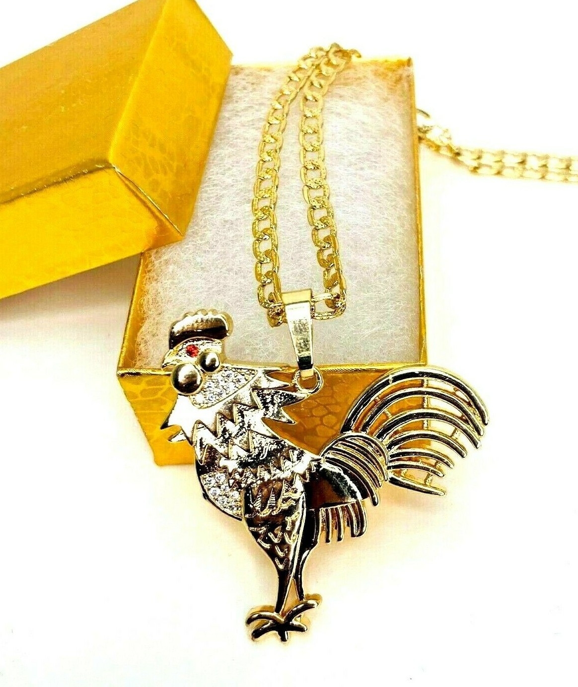14k Gold Plated Rooster Necklace Figaro, Rope,Cuban Chain 24″ Collar Gallo