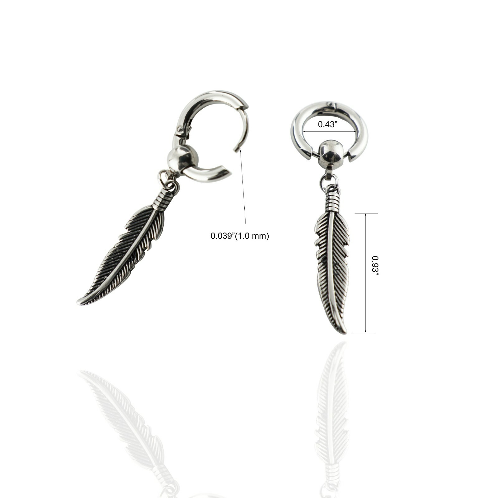 2pcs Stainless Steel Feather Circle Beads Huggie Hoop Dangle Drop Stud Earrings
