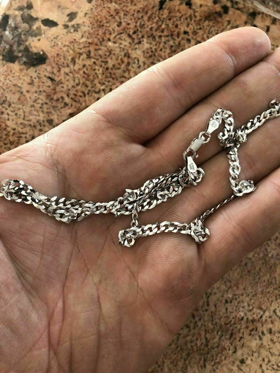Ladies 18” Solid 925 Silver 4mm Flat Cuban Chain MADE IN ITALY Amazing Quality
