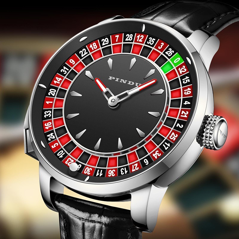PINDU Men’s mechanical SILVER roulette button waterproof watch luxury fashion
