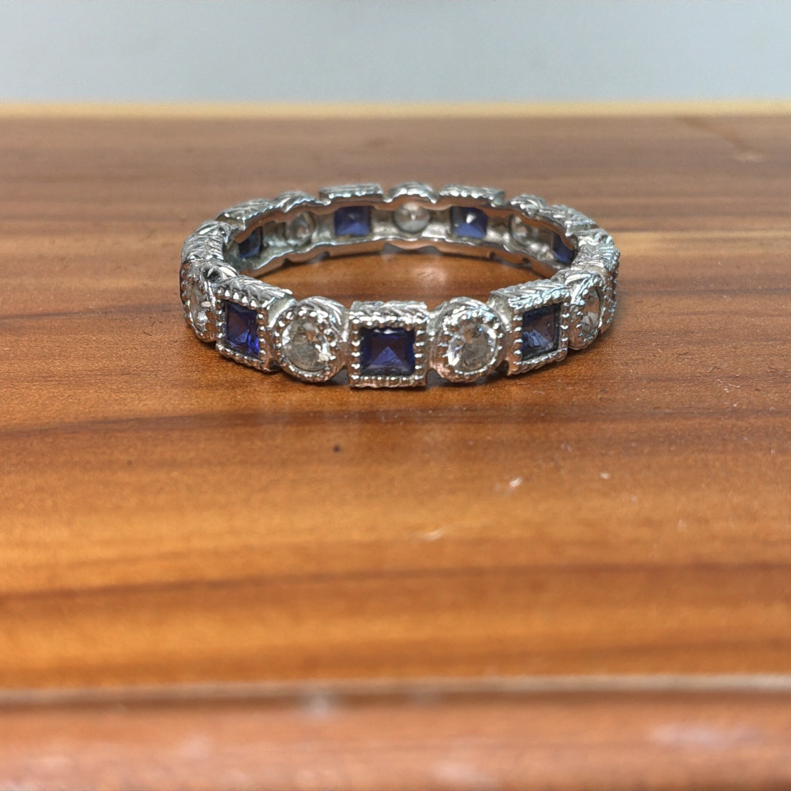 Sterling Silver Baguette Sapphire Tested Wedding Lab Created Ring Size 9
