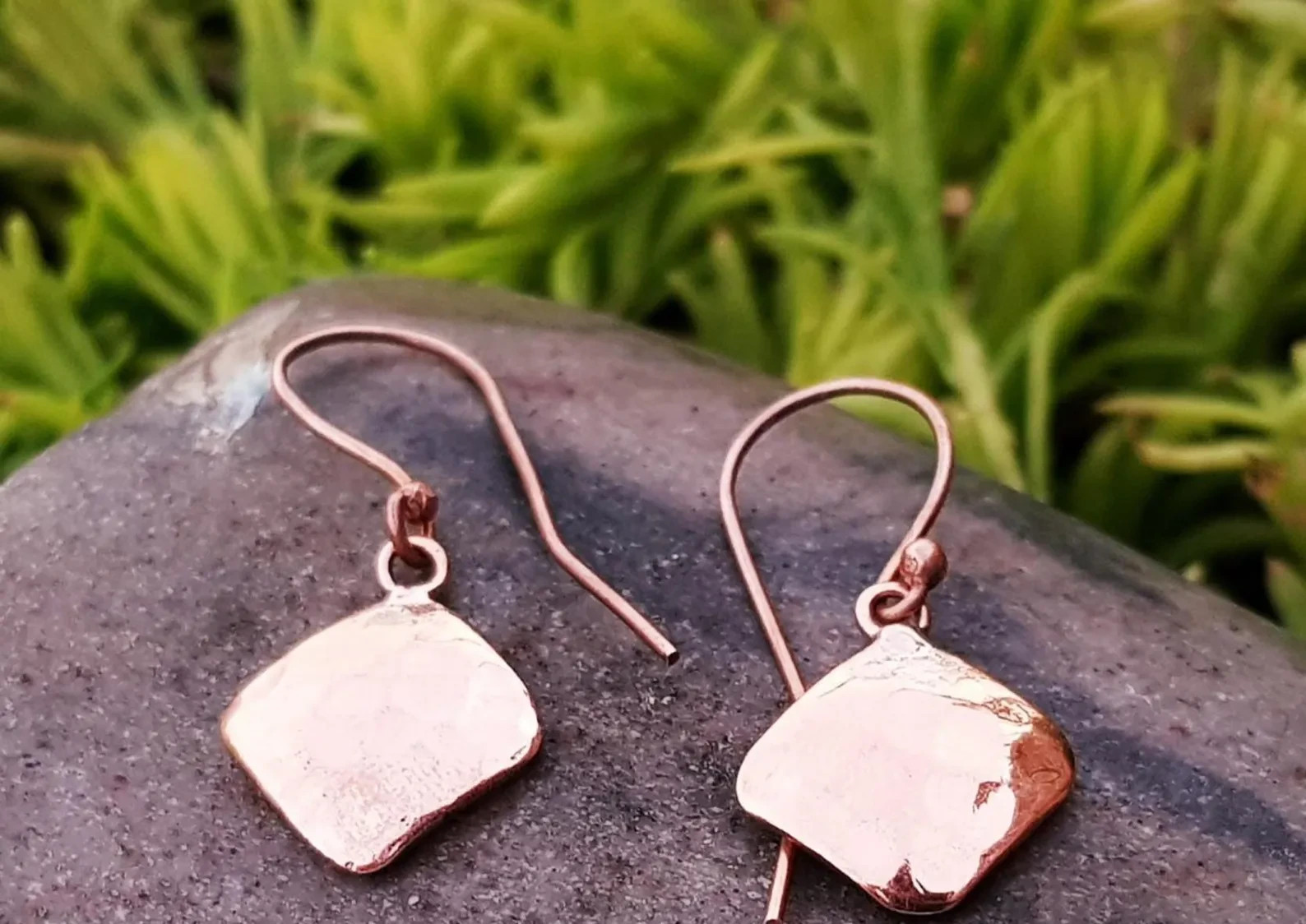 1 Pair Pure Copper Healing Square Cushion Hook Earrings, Jewelry Spiritual Kriya