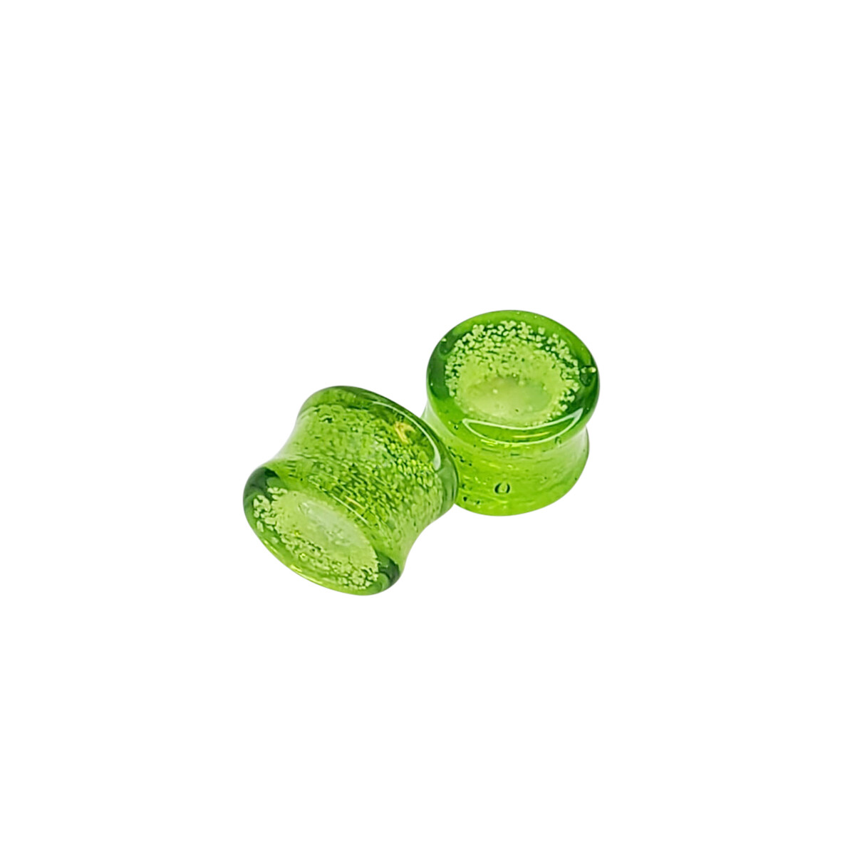 Ear Plugs Glass Double Flare Lemon Lime Green – Sold as a pair
