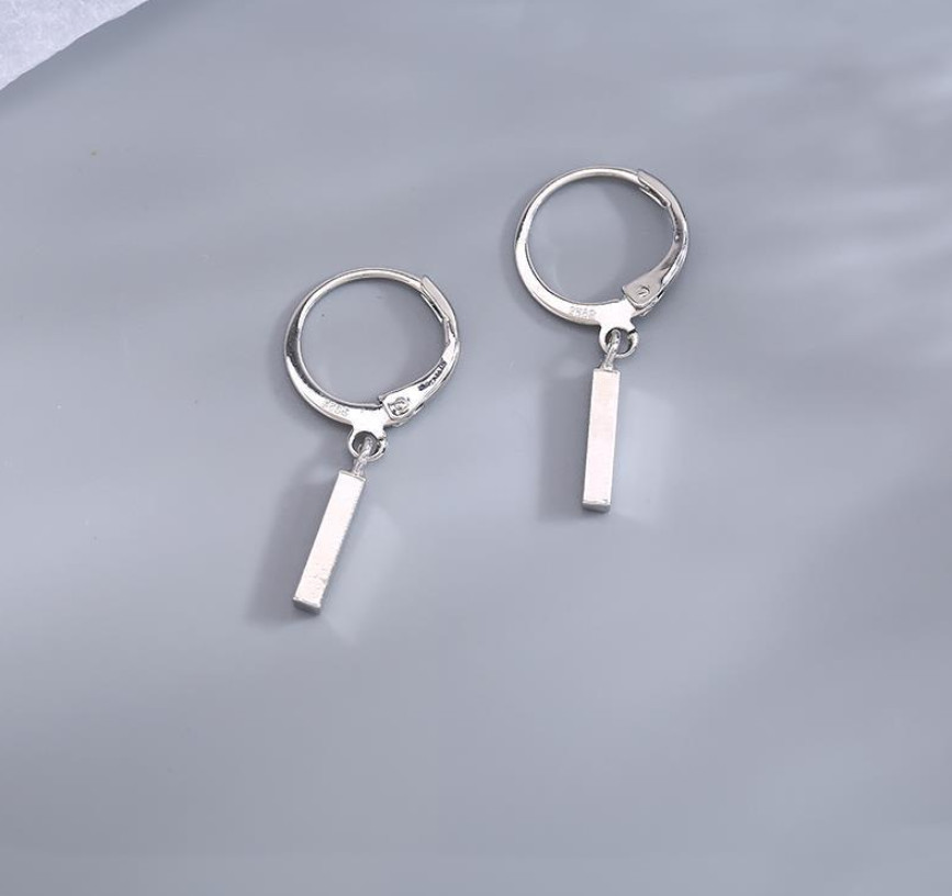 925 Silver Gold Plated LeverBack Hoop Drop Dangle Bar French Wire Earrings I123