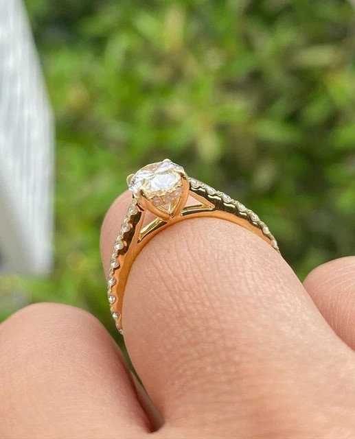 2.40Ct Oval Cut Real Moissanite Wedding Ring 14K Yellow Gold Plated Silver