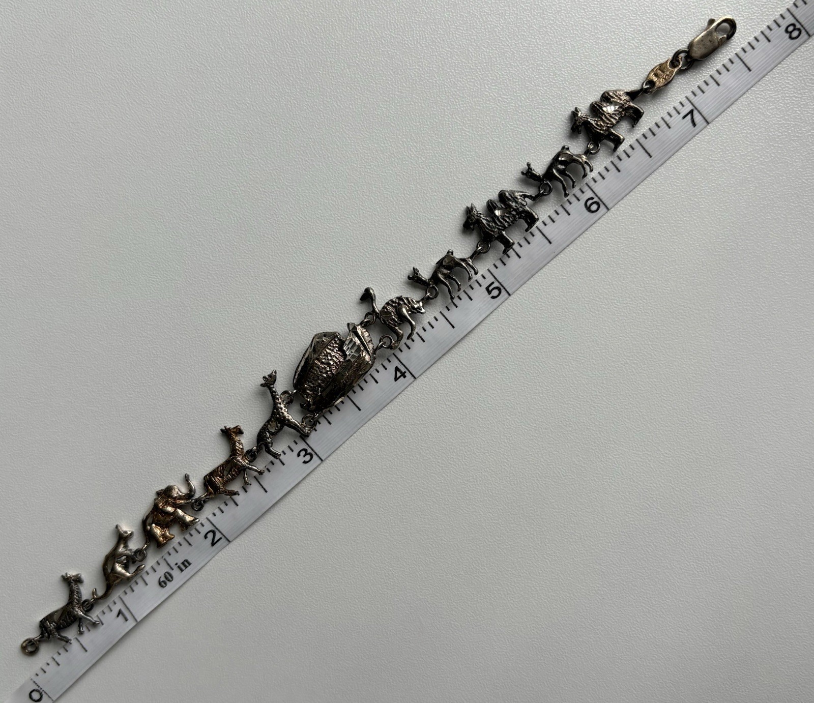 VTG Sterling Silver Noah’s Ark Bracelet 7.5in Diamond Cut LOVELY Ladies 925 JT