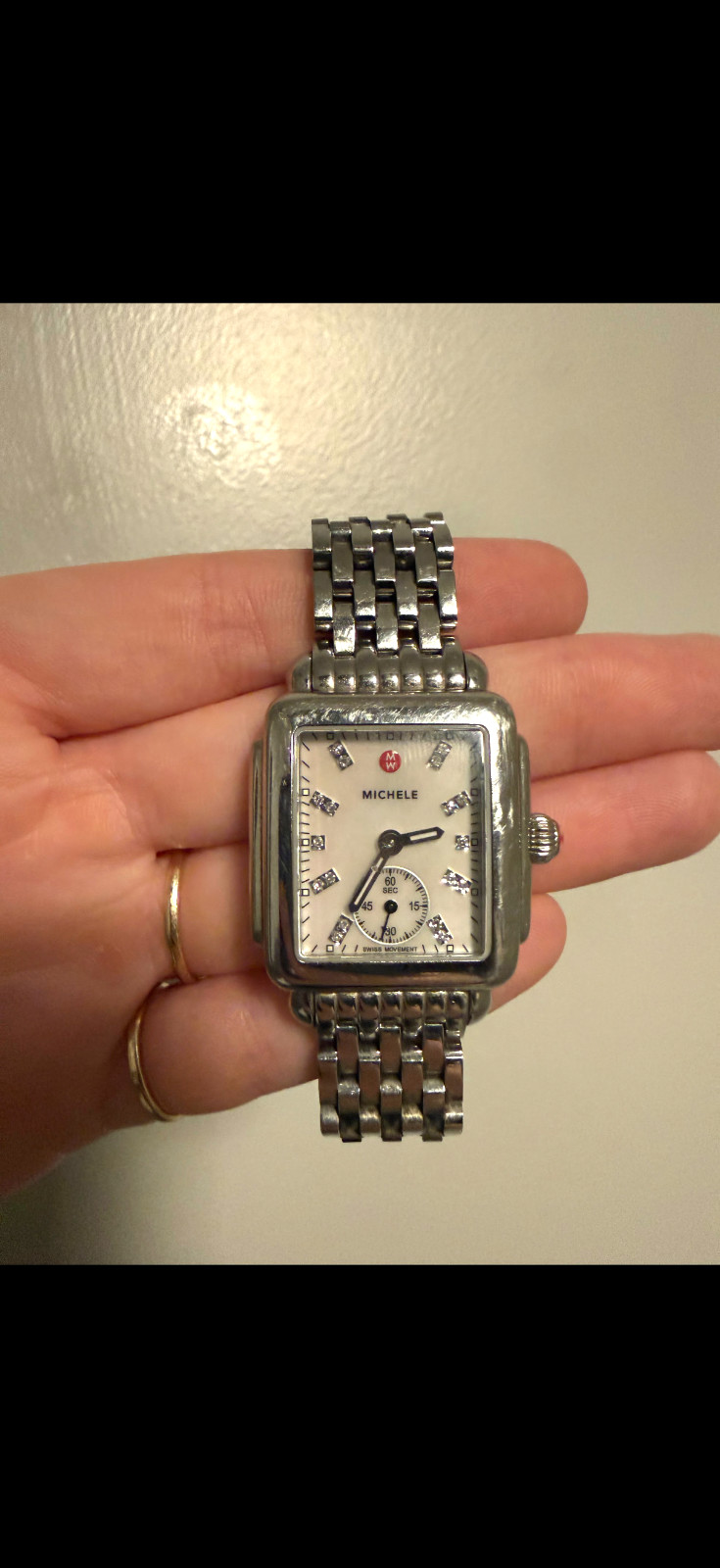 Michele watch for woman. Deco Mid Diamond Dial Bracelet Watch, 28mm x 30mm