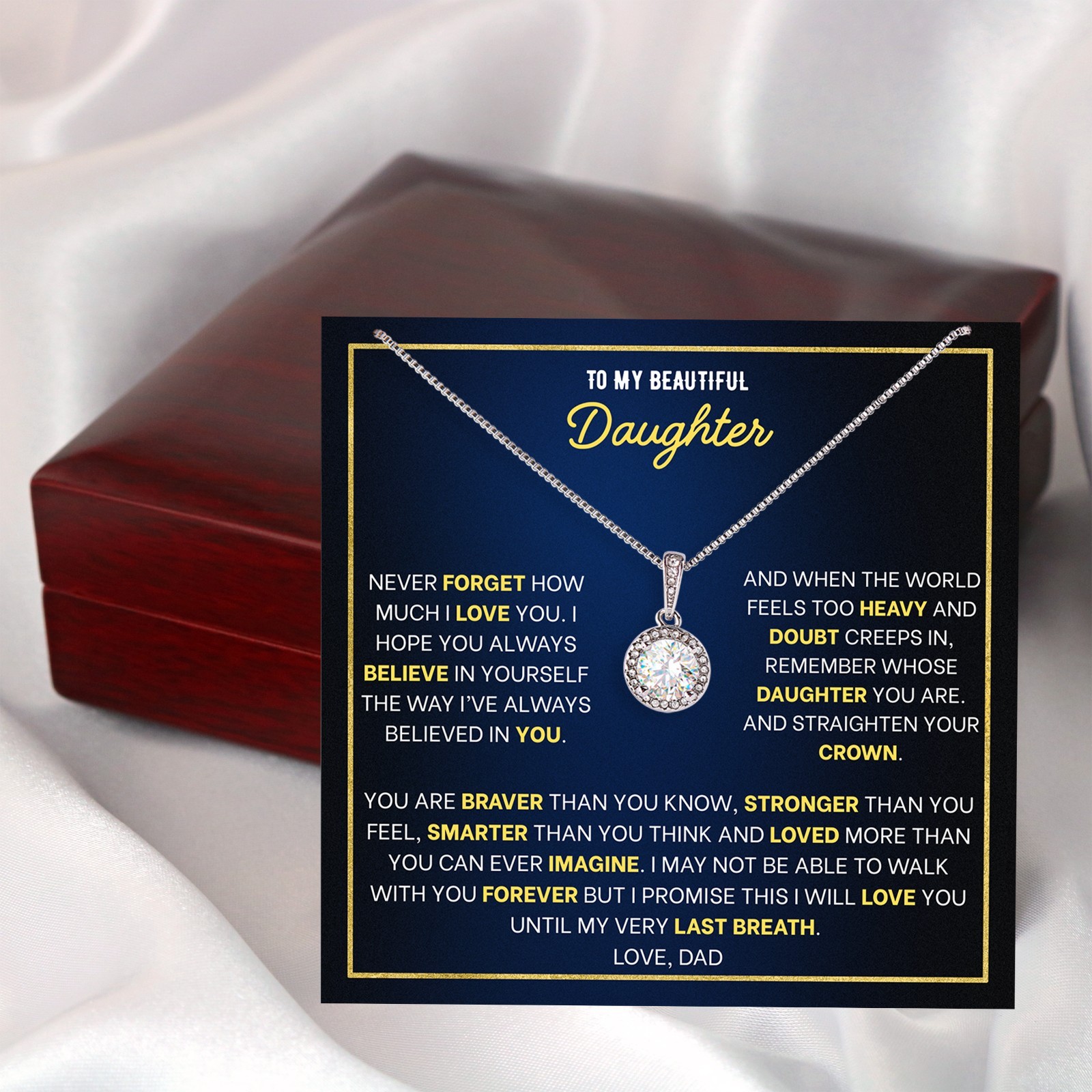 Sweet 16 Necklace Gift Set for Daughter in Luxury Wooden Box from Dad